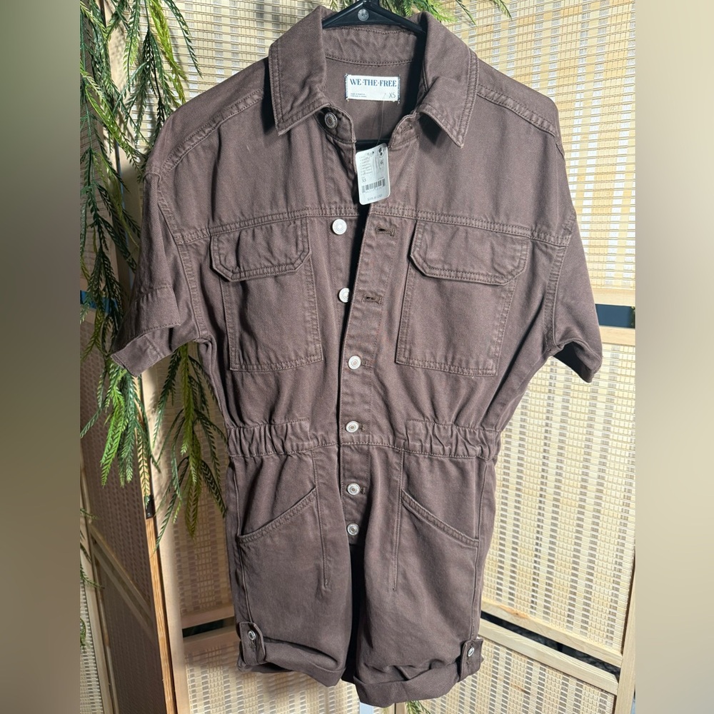 Free People Brown Short Sleeve Jumpsuit